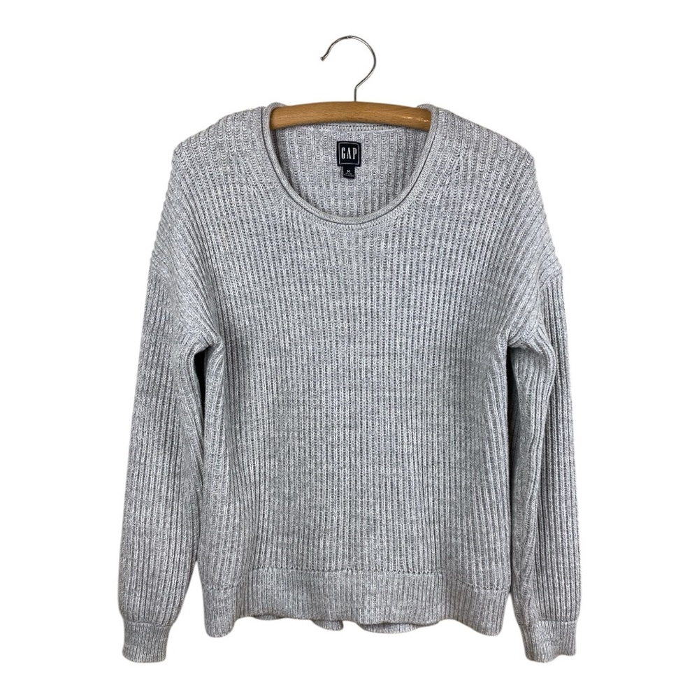 GAP Gray Ribbed Chunky Sweater Cotton Size Medium College Preppy Fall Winter